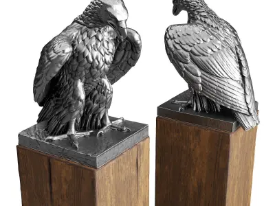 Eagle sitting sculpture Low-poly 3D model