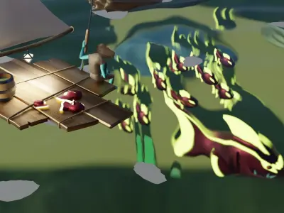 low poly fantasy sea scene Low-poly 3D model