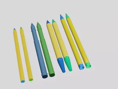 pack of blue and green pens Free low-poly 3D model