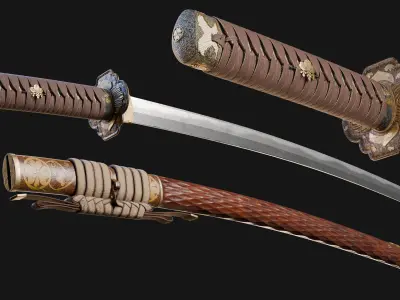 Katana Japanese Sword and Katana Stand - Game-ready Weapon Low-poly 3D model