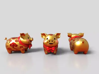 Gold jewelry pig Low-poly 3D model
