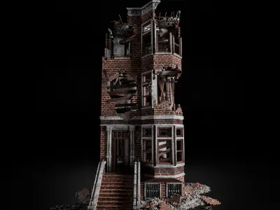 DESTROYED OLD BUILDING POST APOCALYPSE 007 Low-poly 3D model