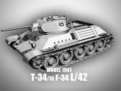 T-34-76 - Medium Tank - Model 1941 - Clean Model Low-poly 3D model