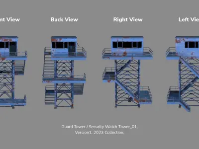 PBR Low Poly Guard Tower Security Watch Tower Blue Rusted Low-poly 3D model