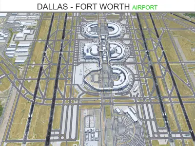 Dallas - Fort Worth Airport 15km Low-poly 3D model