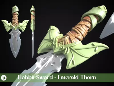 Stylized Hobbit Sword -Emerald Thorn - Game Ready 3D model