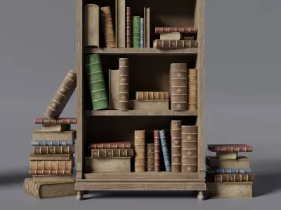 Medieval library - Bookshelf Low-poly 3D model