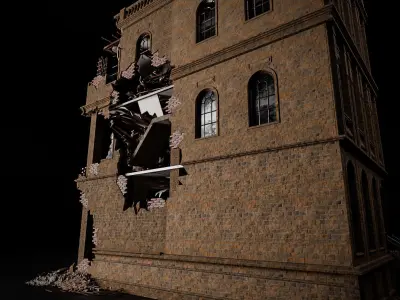 DESTROYED OLD BUILDING POST APOCALYPSE 005 Low-poly 3D model