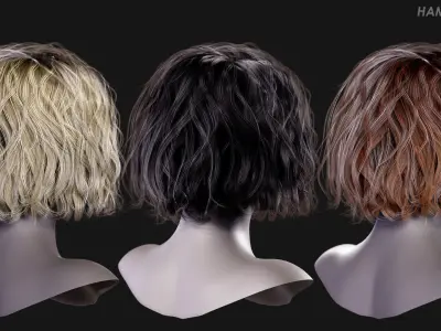 Real Time Hair Card Female Hairstyle part 08 Low-poly 3D model