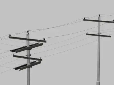 Utility Pole - Metal Mast with Double Crossarms 3D model