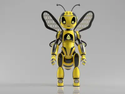 Futuristic Bee Robot Mascot Rigged Character Low-poly 3D model