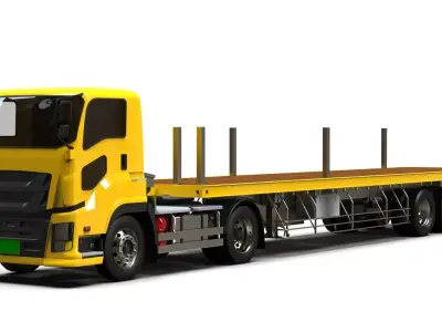 Generic Flatbed Semi-Trailer Truck 12M 3D model