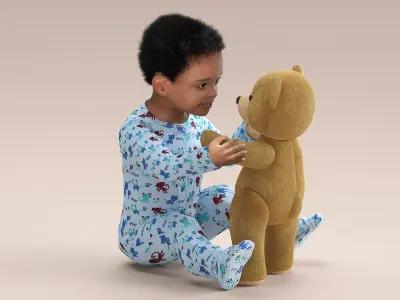 Dark Skinned Baby Boy with Teddy Bear 3D model