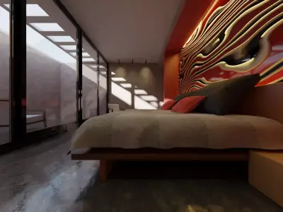 3D model of Bedroom with Private balcony 3D model