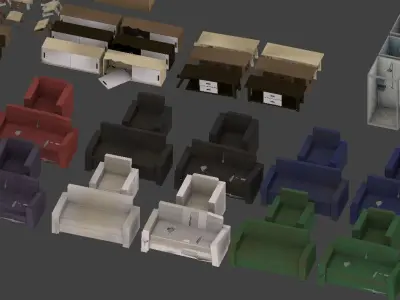 Furniture set Low Poly TopDown Low-poly 3D model