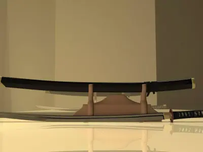 Katana samurai sword on table 3D model