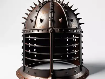 Rusty Medieval Iron Cage Helmet 3D model