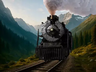 4-8-4 Fully Rigged and PBR Textured 1900s Steam Train Locomotive 3D model