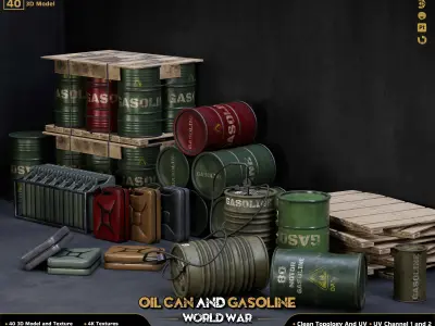 40-Oil Can and Gasoline Low-poly 3D model