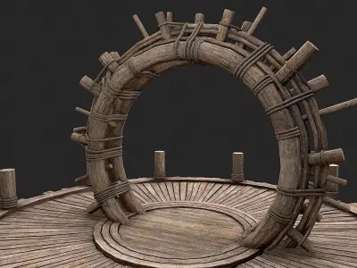 Medieval Wooden Circular Platform Arena 1 Low-poly 3D model