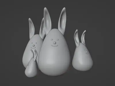 Low Poly Bunny three rabbits 3D model