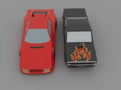 car game Ferrari Testarossa DODGE CHARGER Low-poly Free low-poly 3D model