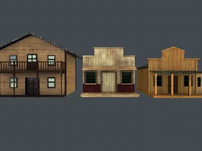 Western Styled Building Low Poly Game Ready Models - Set of 3 Free low-poly 3D model
