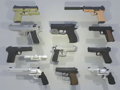 Simple Pistols Low-Poly Low-poly 3D model