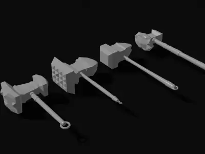 Collection of fantasy hammers in a minimalist style Free low-poly 3D model
