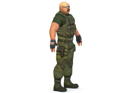 Military Soldier in Tactical Gear Combat Boots and Pistol Low-poly 3D model