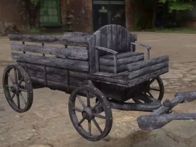 Medieval Horse Cart - Carriage Low-poly 3D model