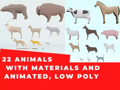 22 low poly animals wild and domestic Low-poly 3D model