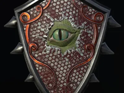 Shield with eye low poly 6 texture options and high poly Low-poly 3D model