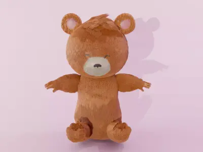 A taddy bear with fur Low-poly 3D model