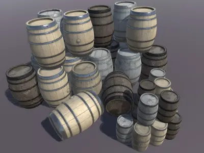 Wood Barrels Pack PBR Low-poly 3D model