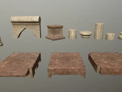 Altar Set stone column Low-poly 3D model