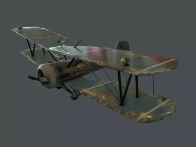 Plane rusty biplane 3D model