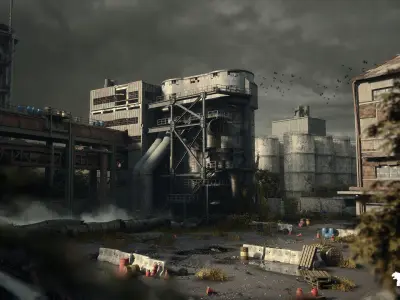 Abandoned Industrial Factory Environment Low-poly 3D model