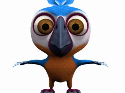 Cartoon lowpoly parrot  Low-poly 3D model