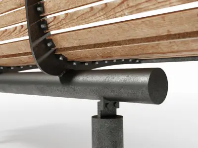 Wood and Steel Outdoor Benches Low-poly 3D model