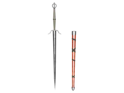 Medieval Long Hilt Sword With Scabbard Low-poly 3D model
