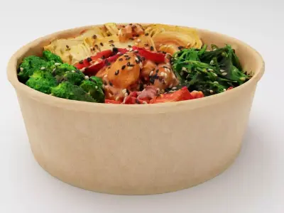 poke bowl with tuna rice tomatoes pepper broccoli 3D model