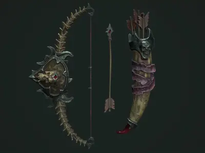 Undead bow and quiver Low-poly 3D model