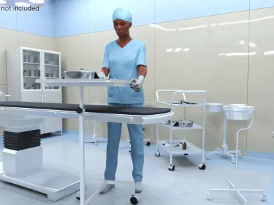 Female Medical Professional in Scrubs with Bloodstains Rigged Fur for Maya 3D model