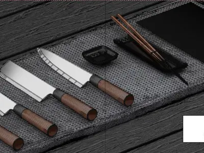 Japanese sushi knives set and some exrtas 3D model
