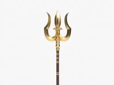 Trishul in gold Low-poly 3D model