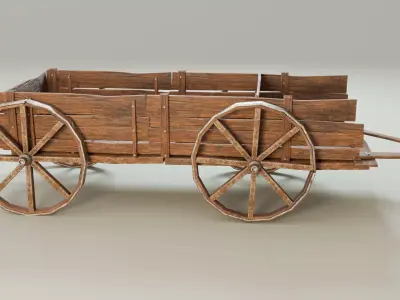 Medieval Wooden Wagon Low-poly 3D model purchase