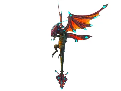 Low Poly Monster Orange Young Winged Dragon Low-poly 3D model