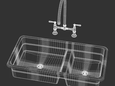  Raised Stainless Steel Double Bowl Kitchen Sink Model 
