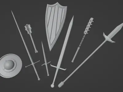 24 Low-poly Medieval Fantasy Weapons For Games And 3D Printing Low-poly 3D model